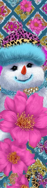 Free printable Christmas bookmarks of a snowman with pink flowers